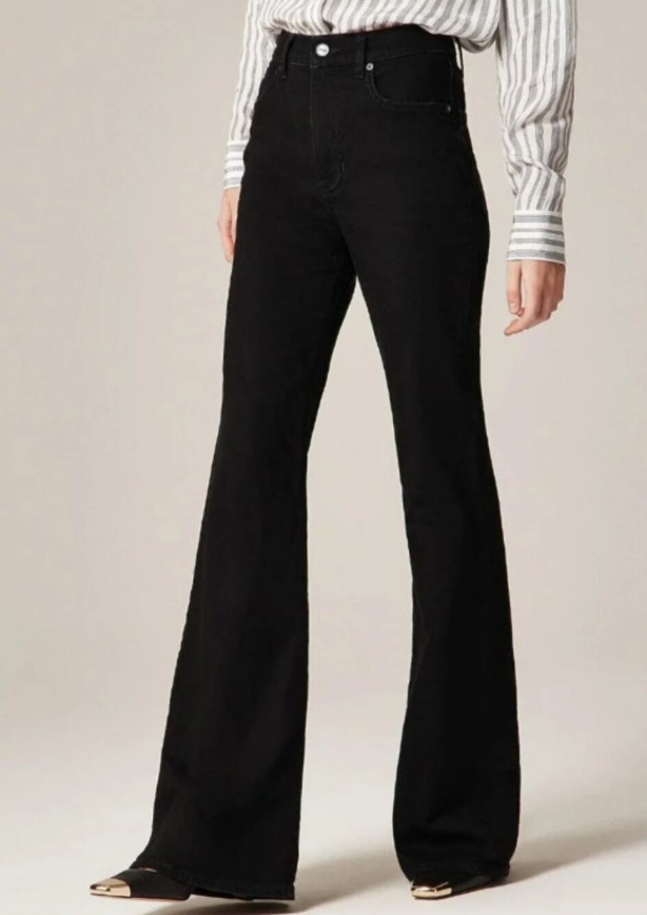 J.Crew Vintage Flare Jeans Black High Rise Stretch Denim 25 70s Retro Minimalist